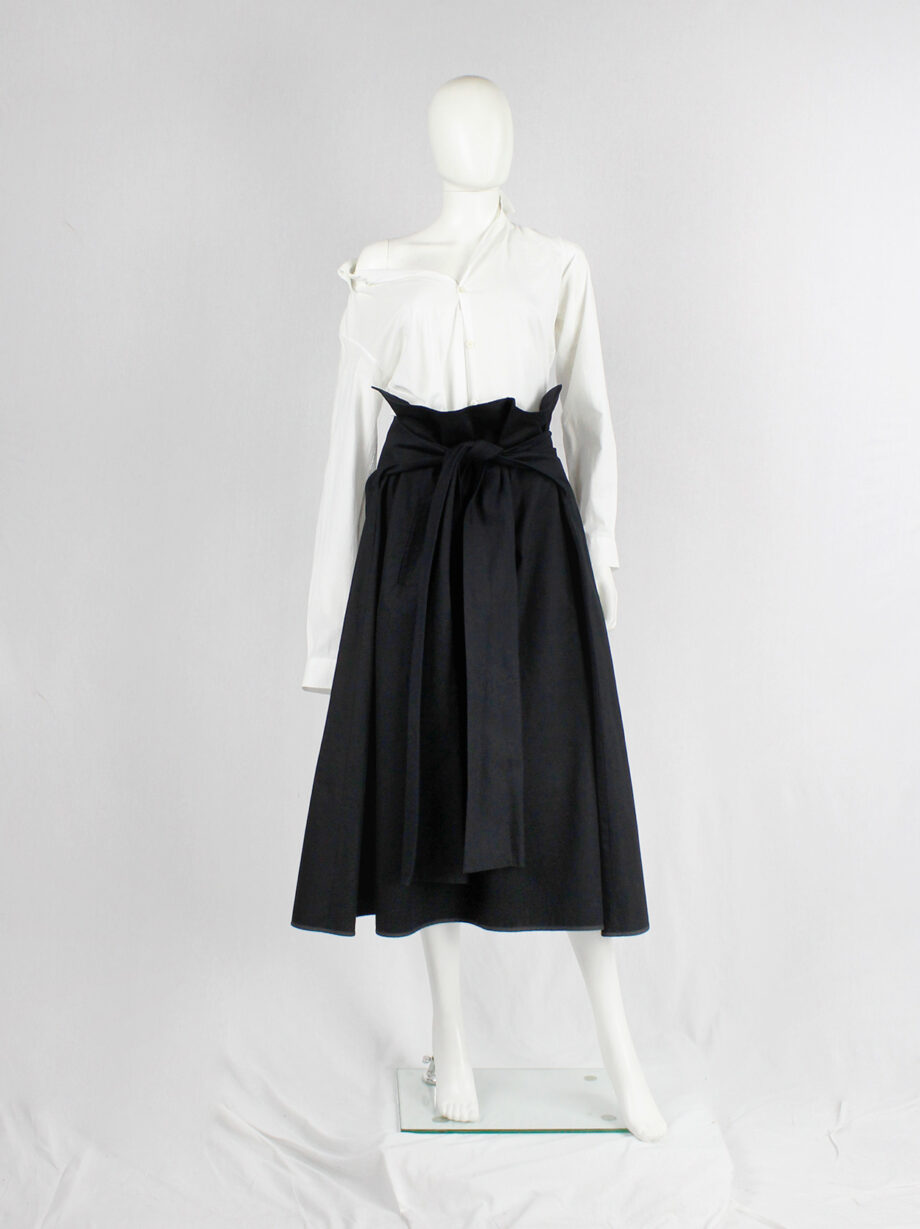 ys Yohji Yamamoto black voluminous skirt with front ties and paperbag waist (11)