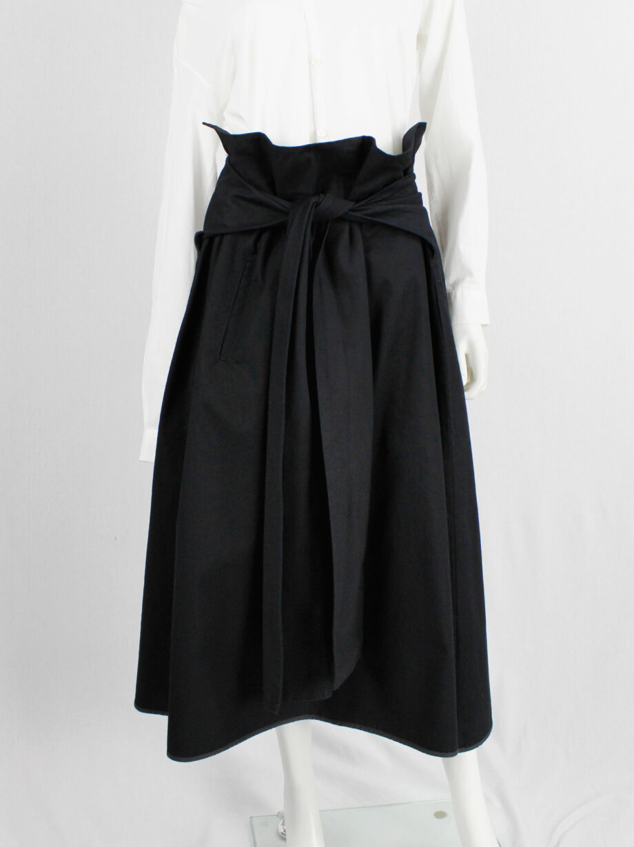ys Yohji Yamamoto black voluminous skirt with front ties and paperbag waist (3)