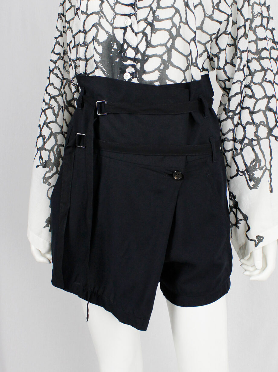 Ann Demeulemeester black front pleat shorts with double belt straps (7)
