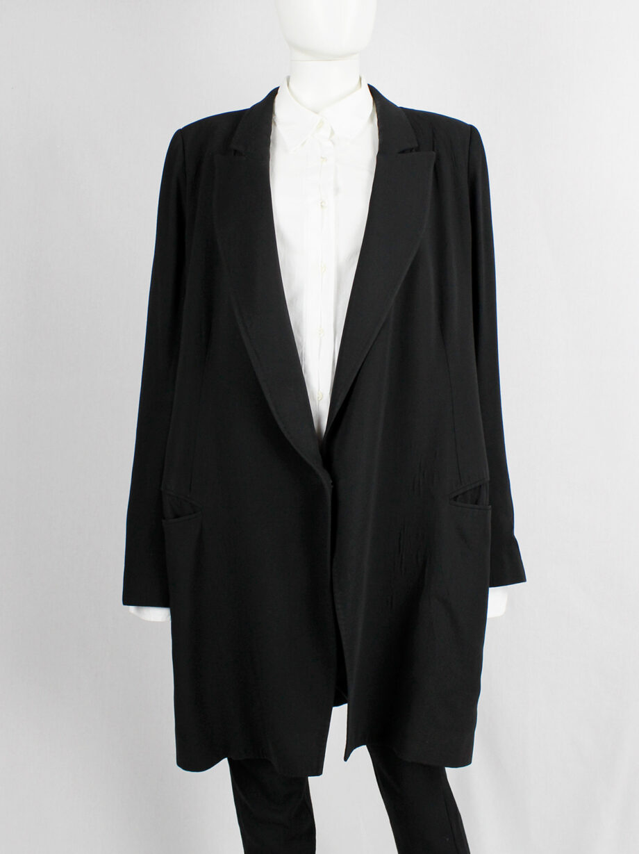 Ann Demeulemeester black oversized long blazer with wrap closure (1)