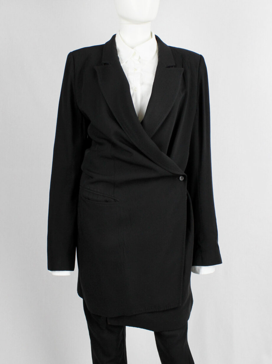 Ann Demeulemeester black oversized long blazer with wrap closure (12)