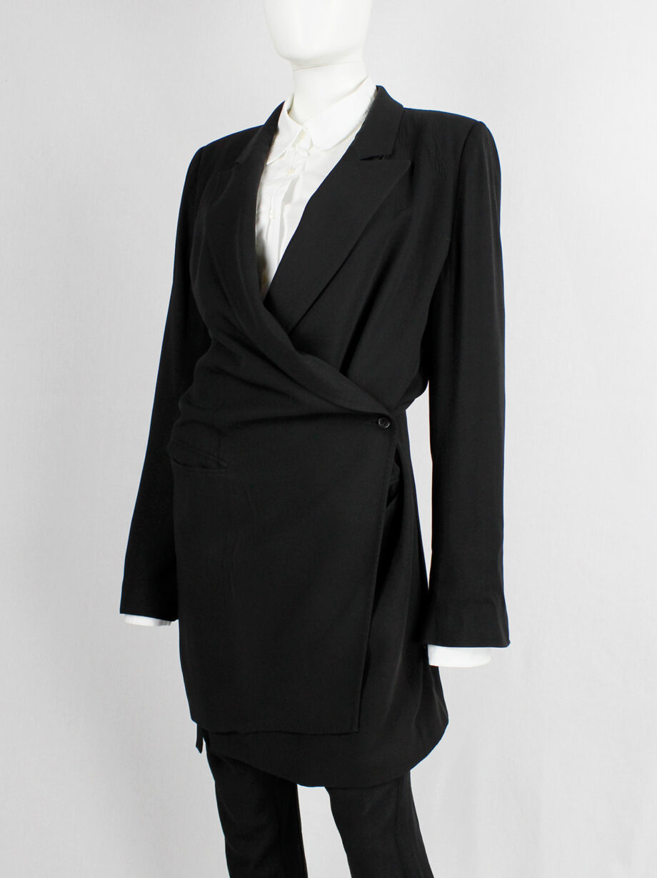 Ann Demeulemeester black oversized long blazer with wrap closure (14)