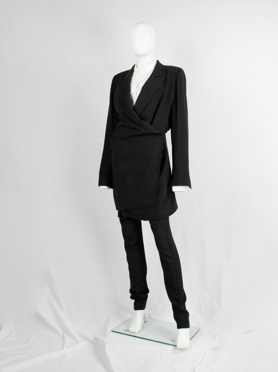 Ann Demeulemeester black oversized long blazer with wrap closure (15)