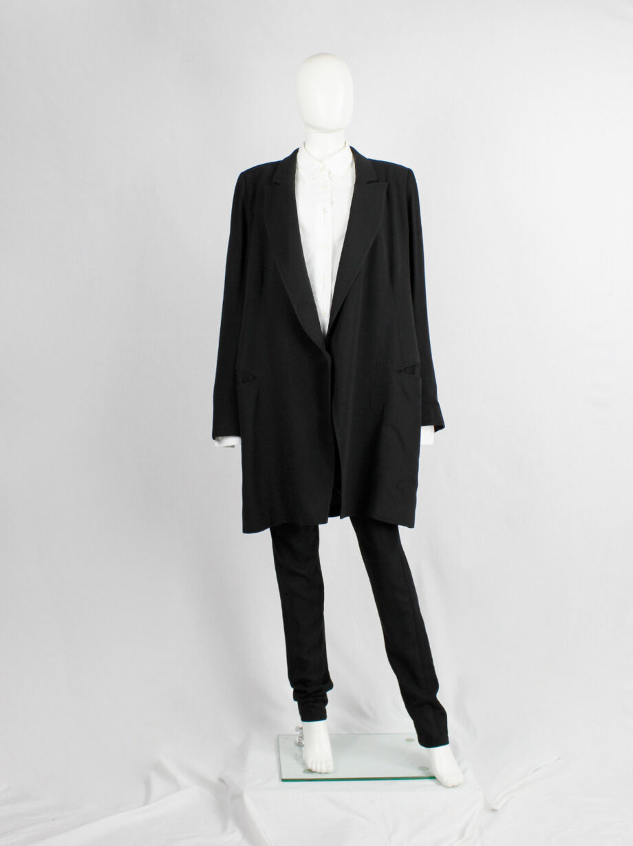 Ann Demeulemeester black oversized long blazer with wrap closure (25)