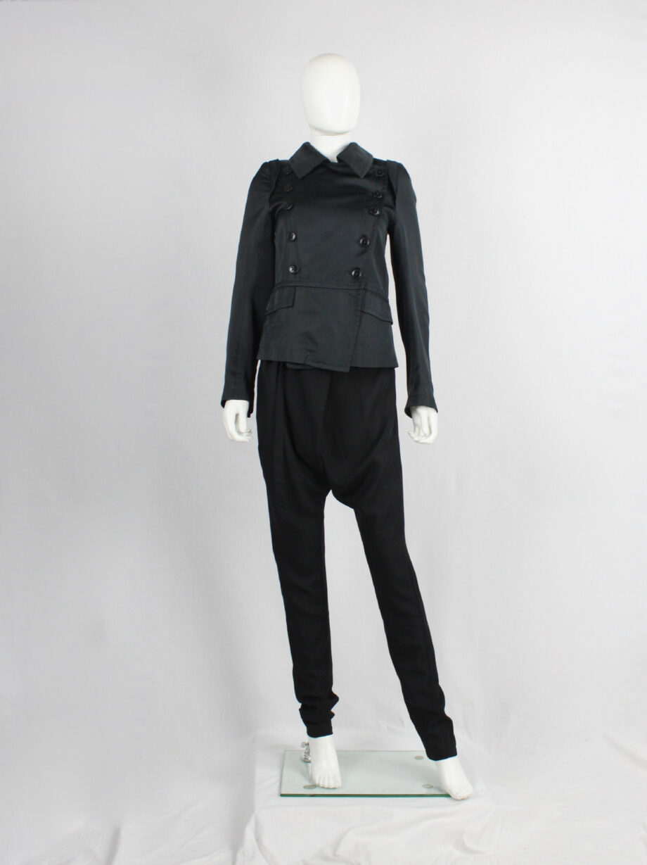 Ann Demeulemeester black satin double breasted jacket with large collar (12)