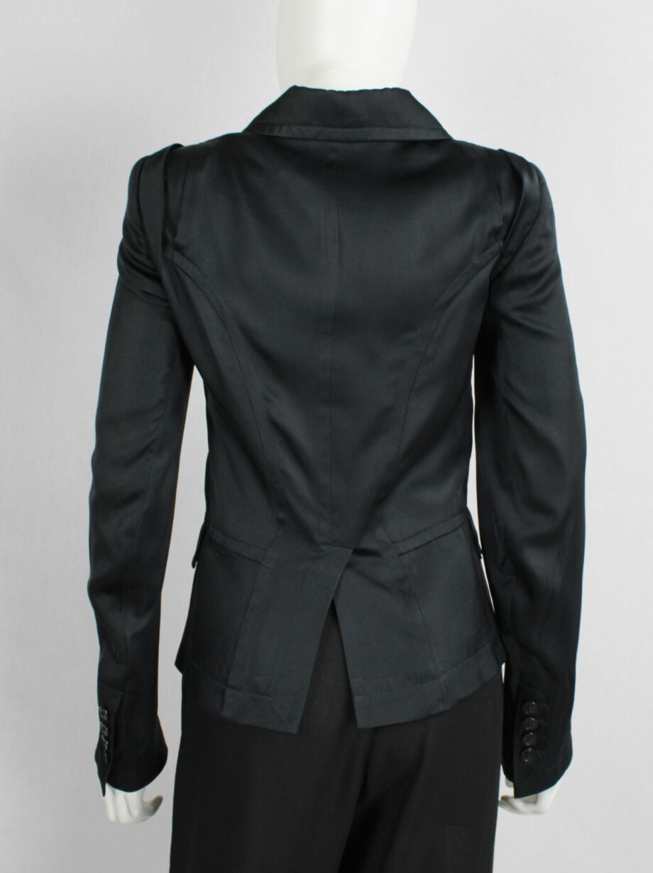 Ann Demeulemeester black satin double breasted jacket with large collar (15)