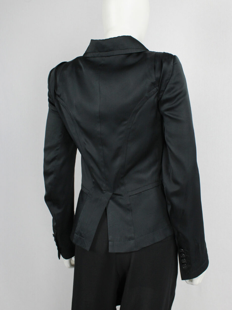 Ann Demeulemeester black satin double breasted jacket with large collar (17)