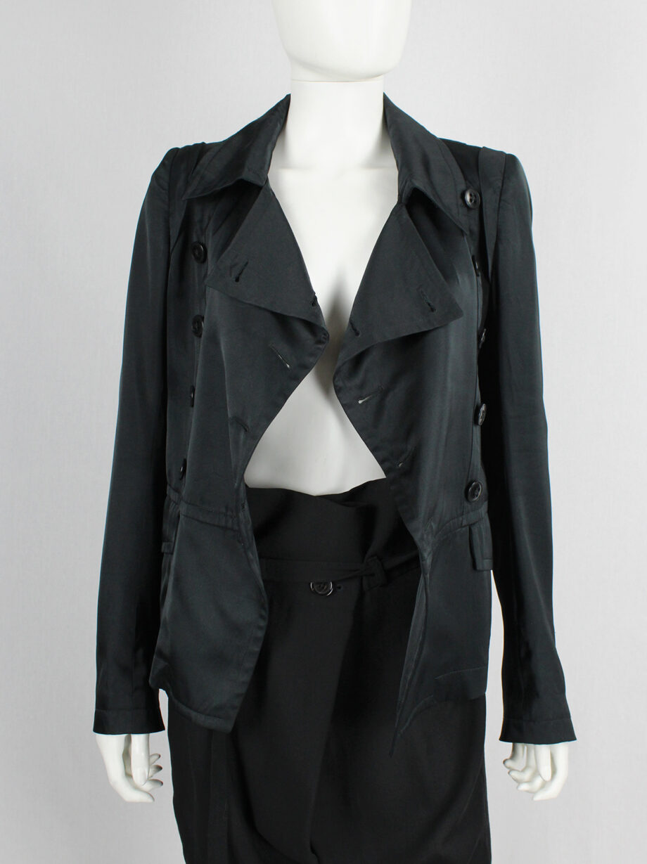 Ann Demeulemeester black satin double breasted jacket with large collar (6)
