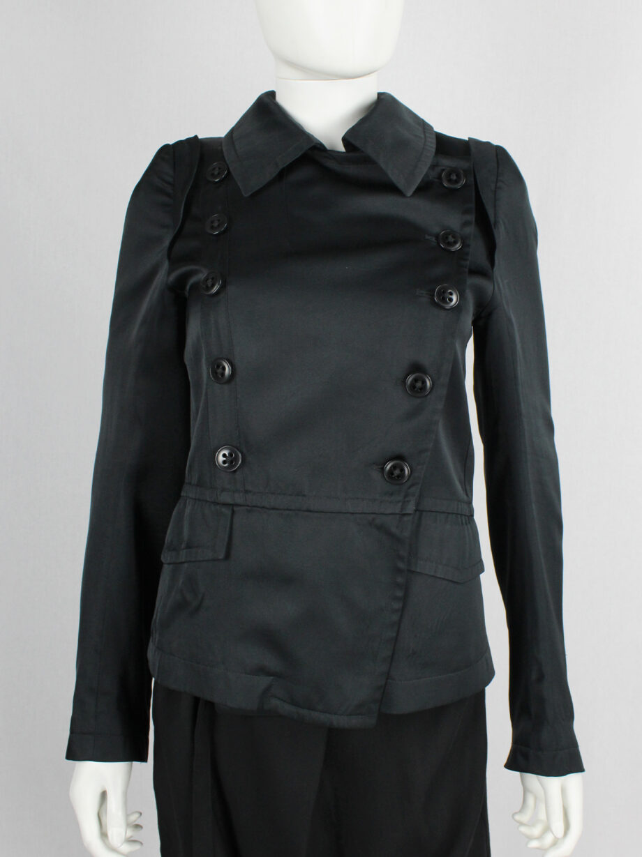 Ann Demeulemeester black satin double breasted jacket with large collar (7)