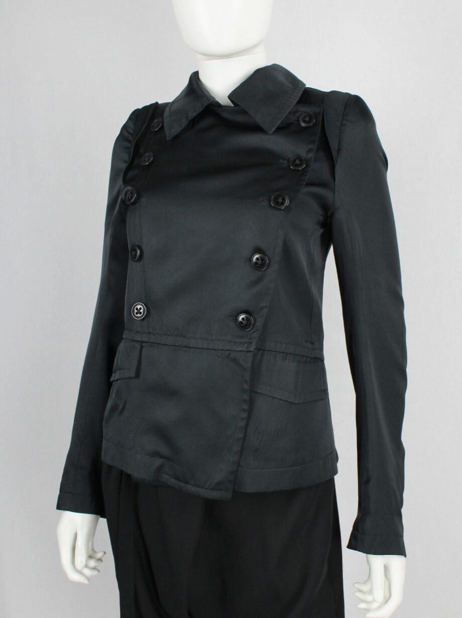 Ann Demeulemeester black satin double breasted jacket with large collar (8)