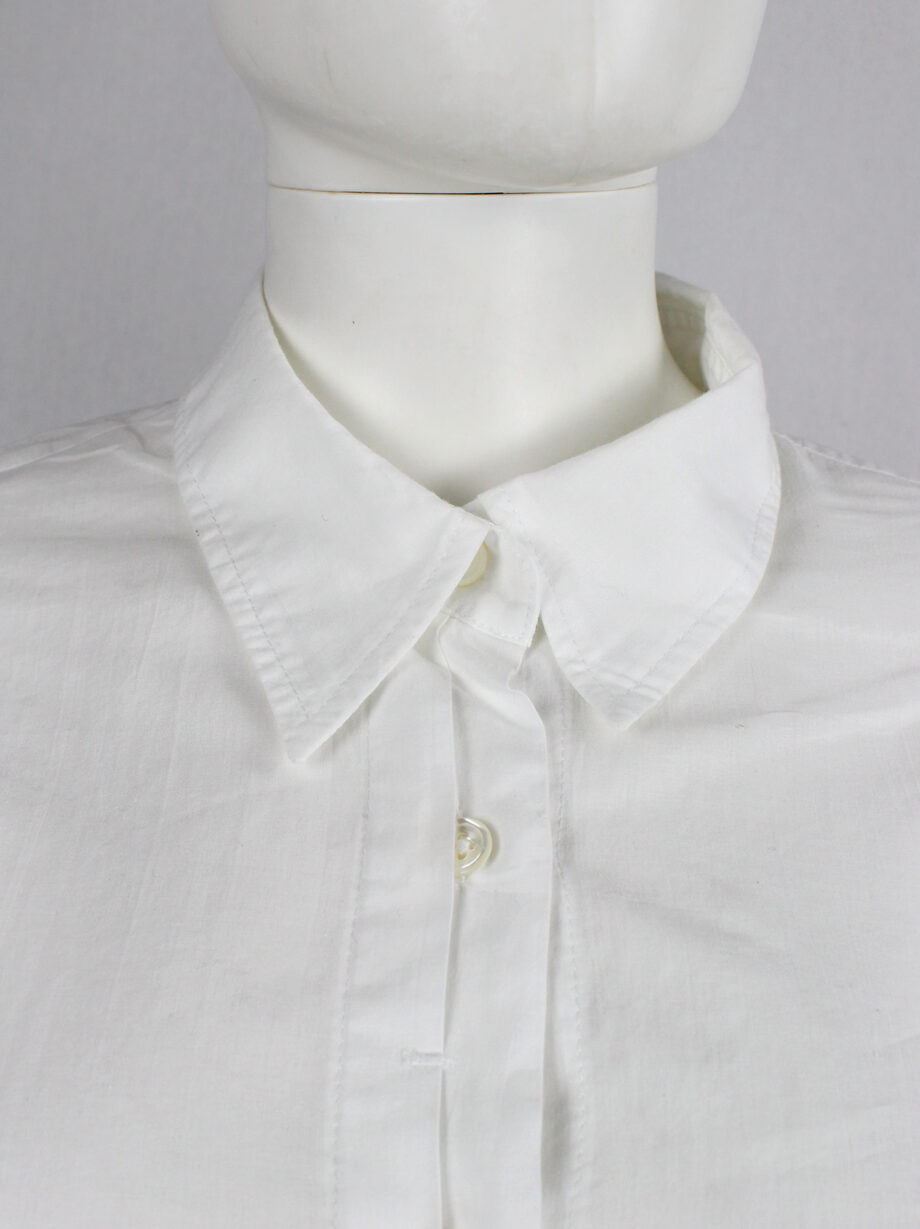Ann Demeulemeester white cropped shirt with extra long sleeves and semi-covered buttons (15)