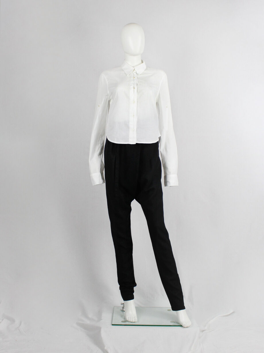 Ann Demeulemeester white cropped shirt with extra long sleeves and semi-covered buttons (18)