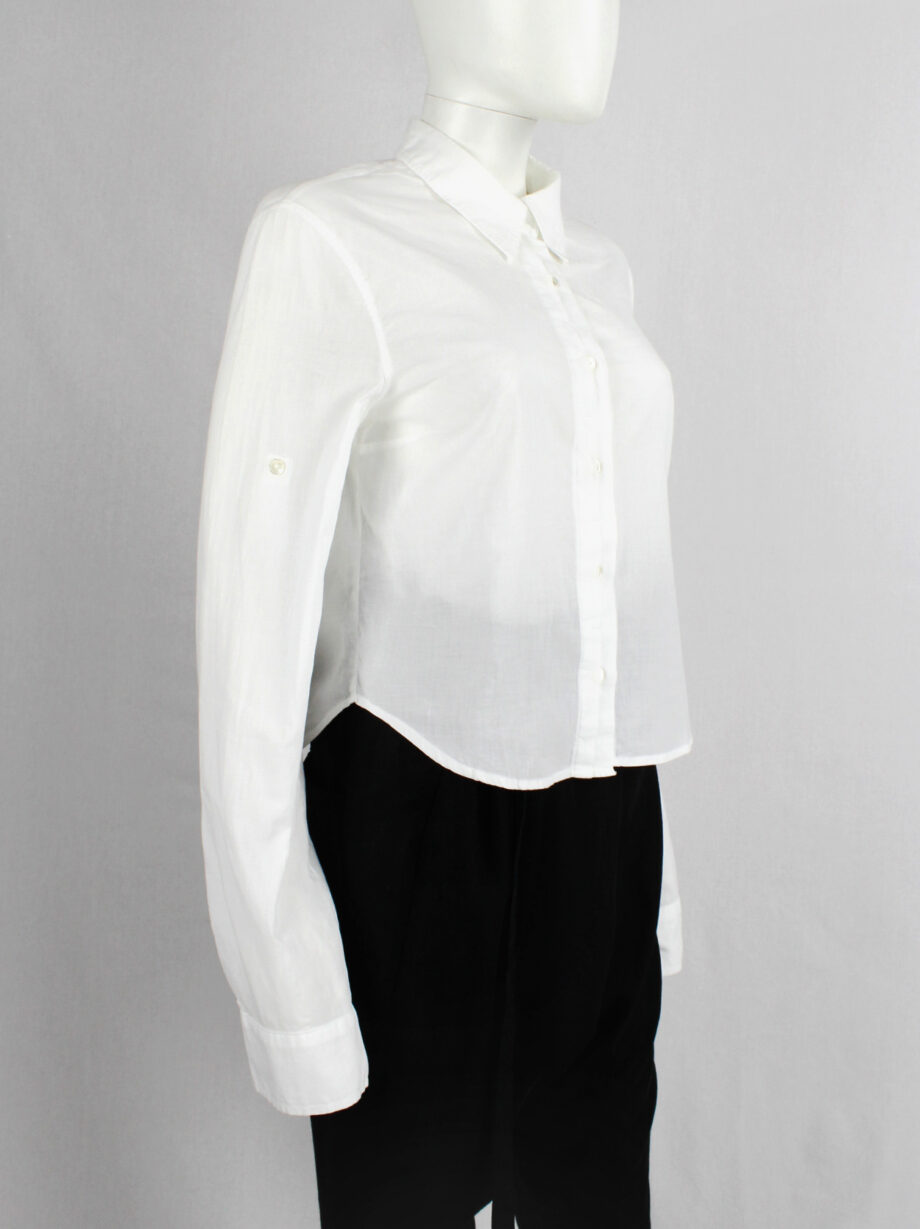 Ann Demeulemeester white cropped shirt with extra long sleeves and semi-covered buttons (19)