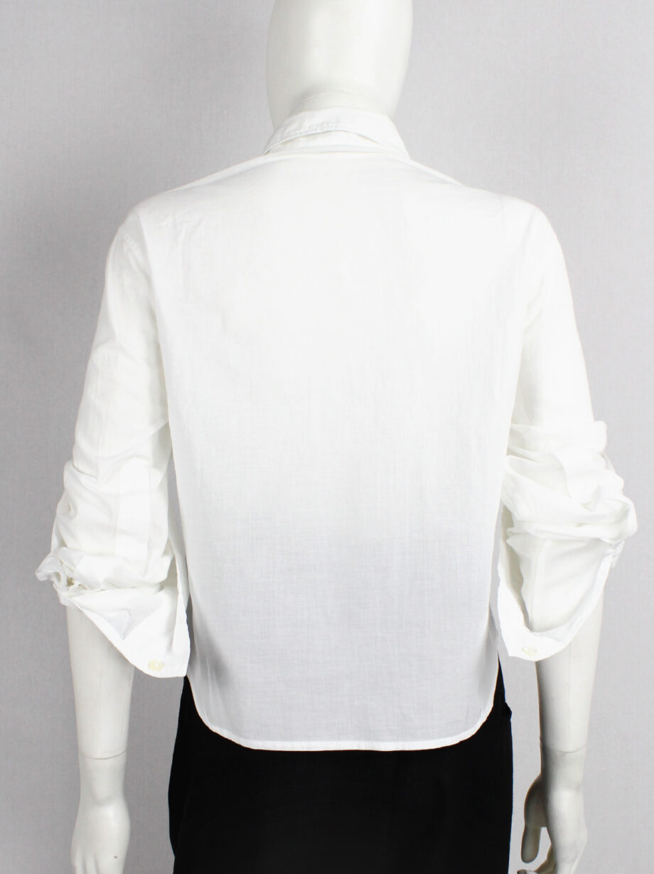 Ann Demeulemeester white cropped shirt with extra long sleeves and semi-covered buttons (3)