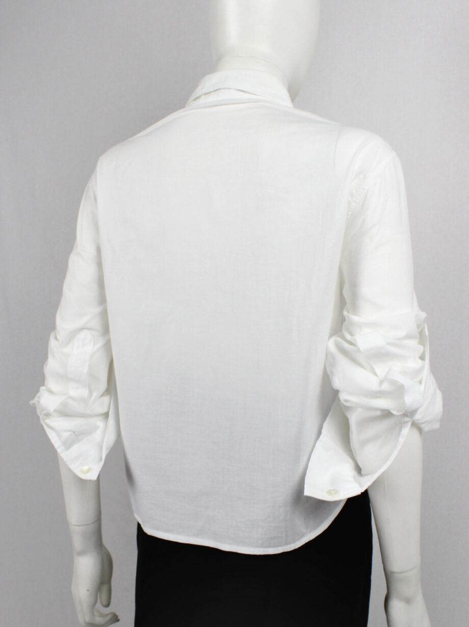 Ann Demeulemeester white cropped shirt with extra long sleeves and semi-covered buttons (4)