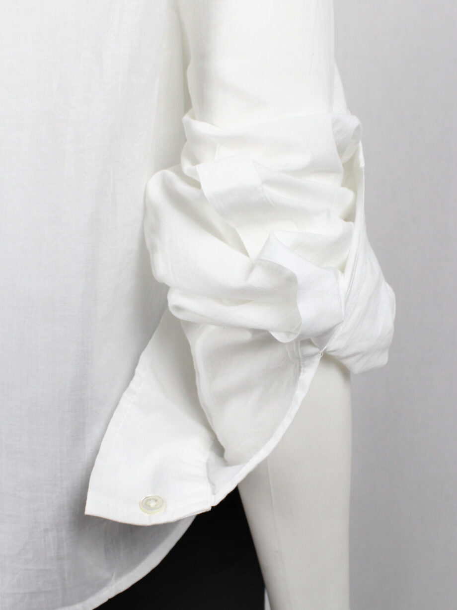 Ann Demeulemeester white cropped shirt with extra long sleeves and semi-covered buttons (5)