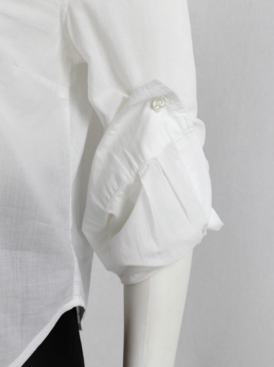 Ann Demeulemeester white cropped shirt with extra long sleeves and semi-covered buttons (7)