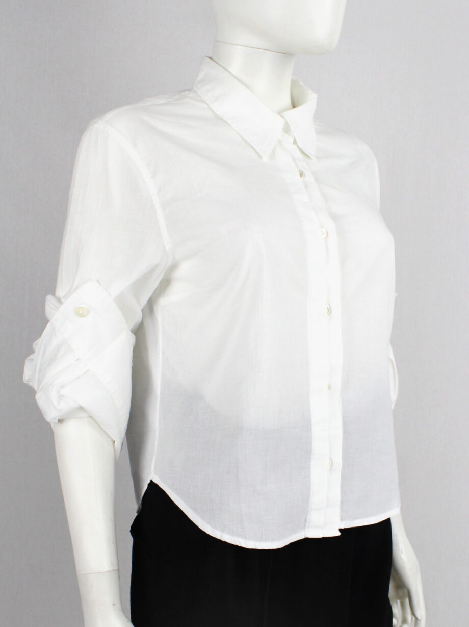 Ann Demeulemeester white cropped shirt with extra long sleeves and semi-covered buttons (9)