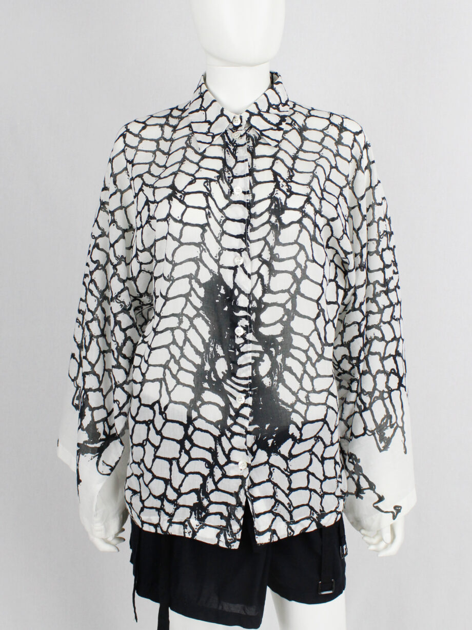 Ann Demeulemeester white shirt with black netting print spring 2001 (17)