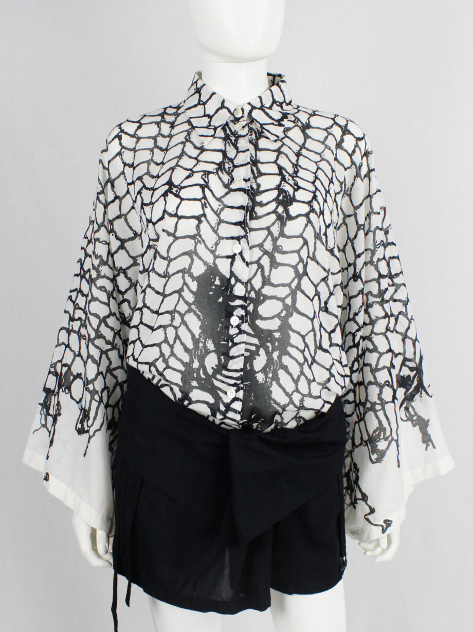 Ann Demeulemeester white shirt with black netting print spring 2001 (2)