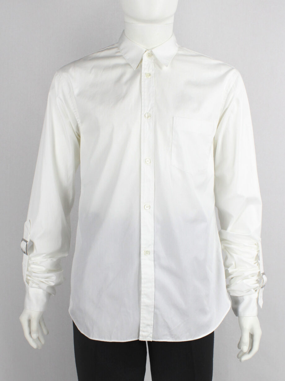 Comme des Garcons Shirt white shirt with belt straps across the back and at the gathered sleeves (15)