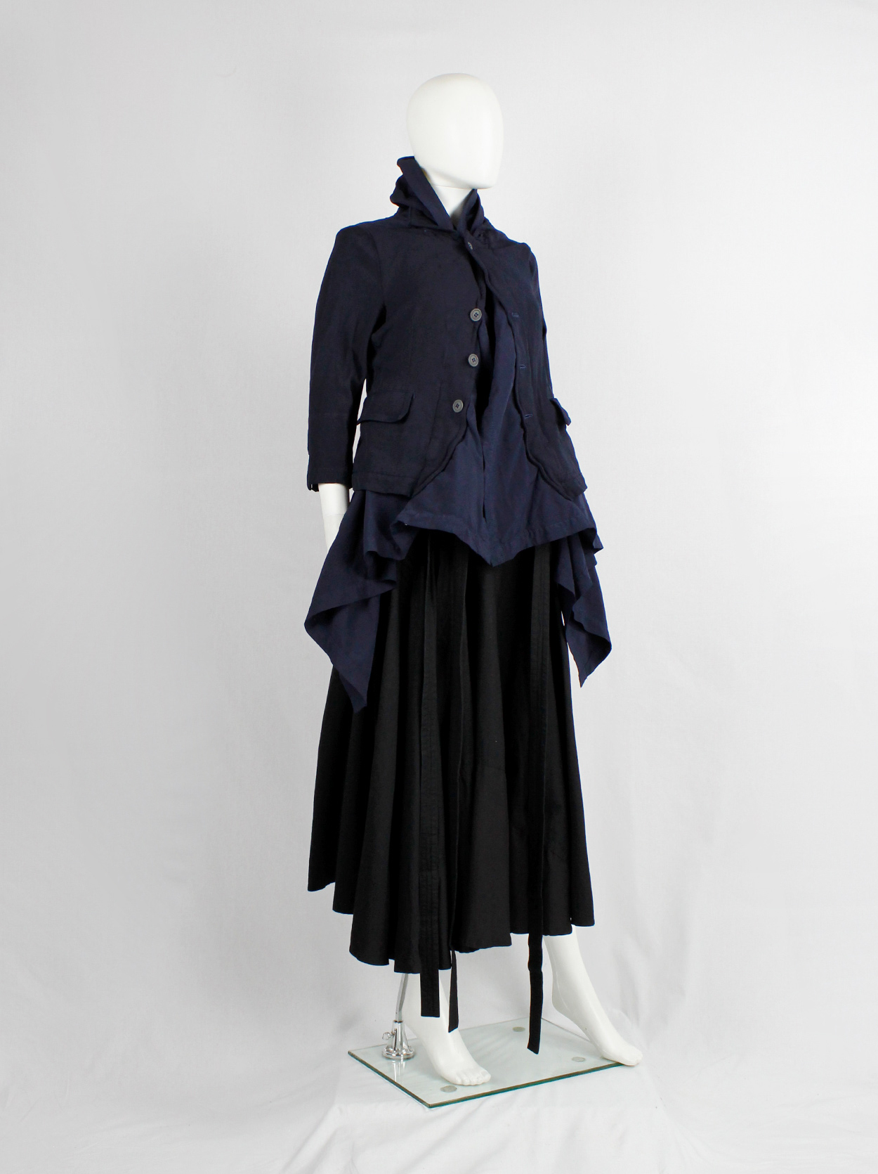 Comme des Garçons navy blazer fused with a long blue underlayer — fall ...