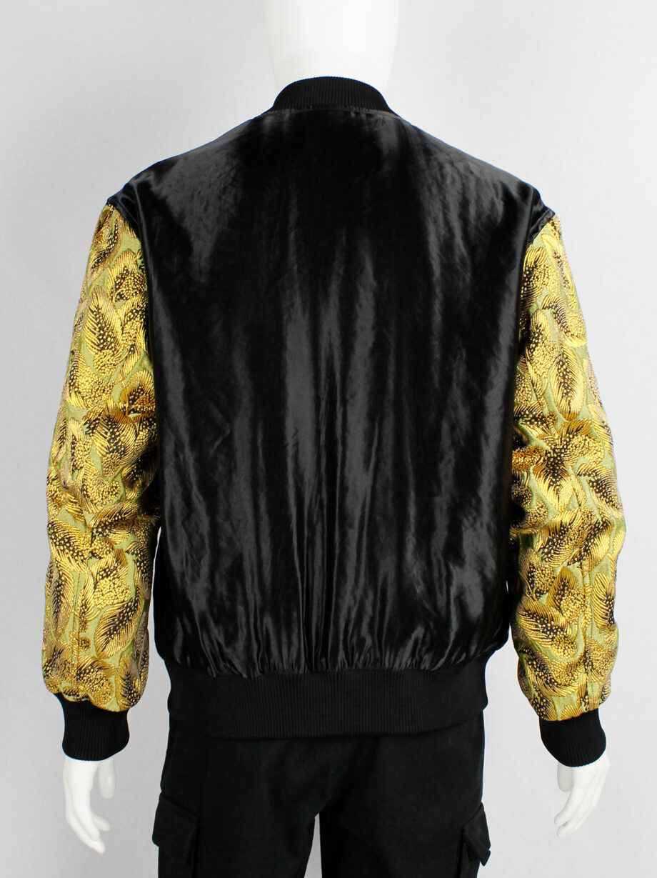 Dries Van Noten green and yellow floral embroidered bomber jacket with gold brocade sleeves (1)