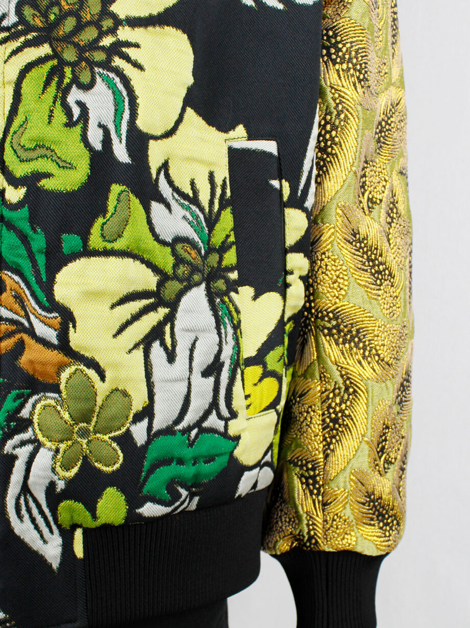 Dries Van Noten green and yellow floral embroidered bomber jacket with gold brocade sleeves (13)