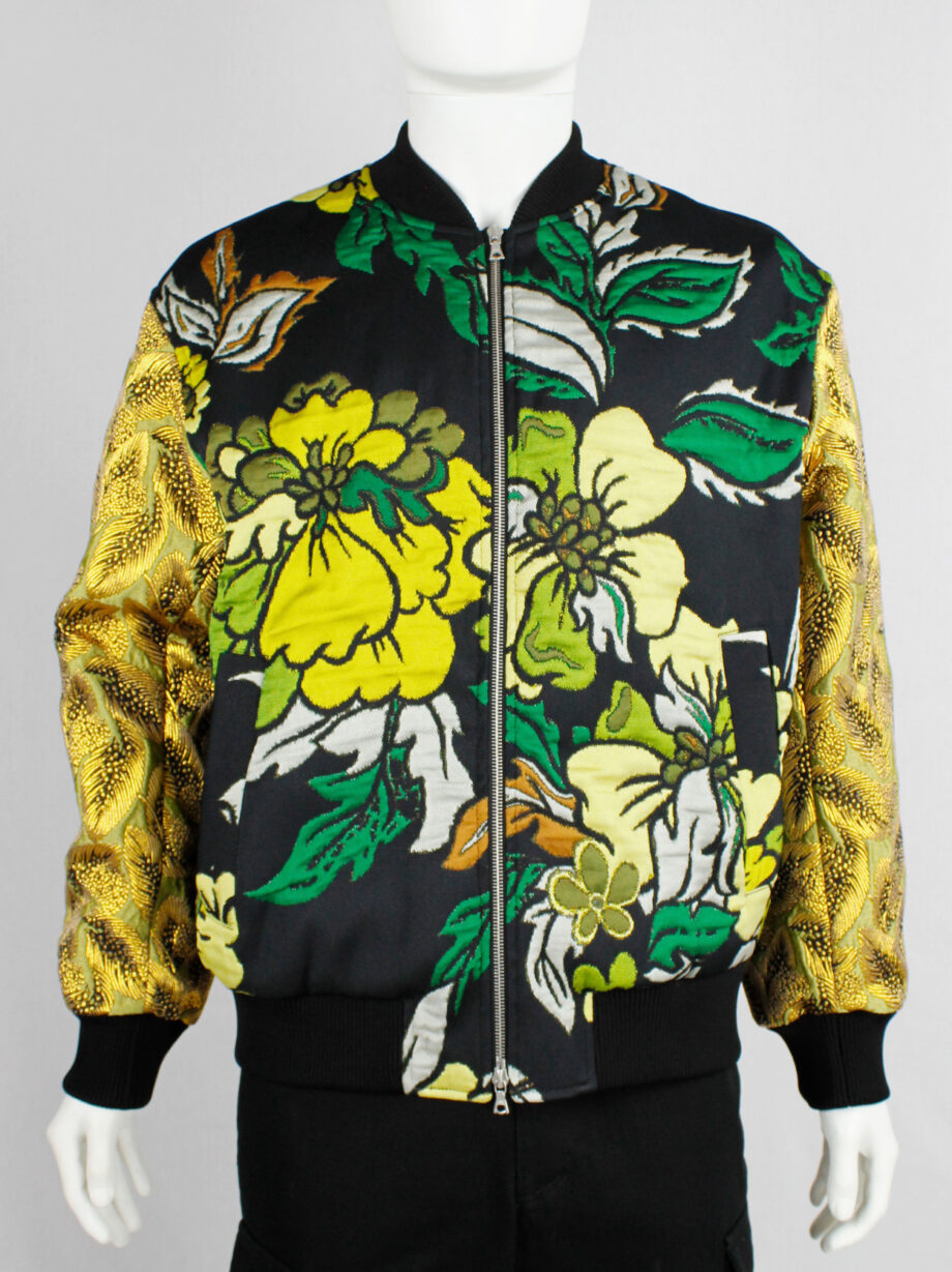 Dries Van Noten green and yellow floral embroidered bomber jacket with gold brocade sleeves (14)