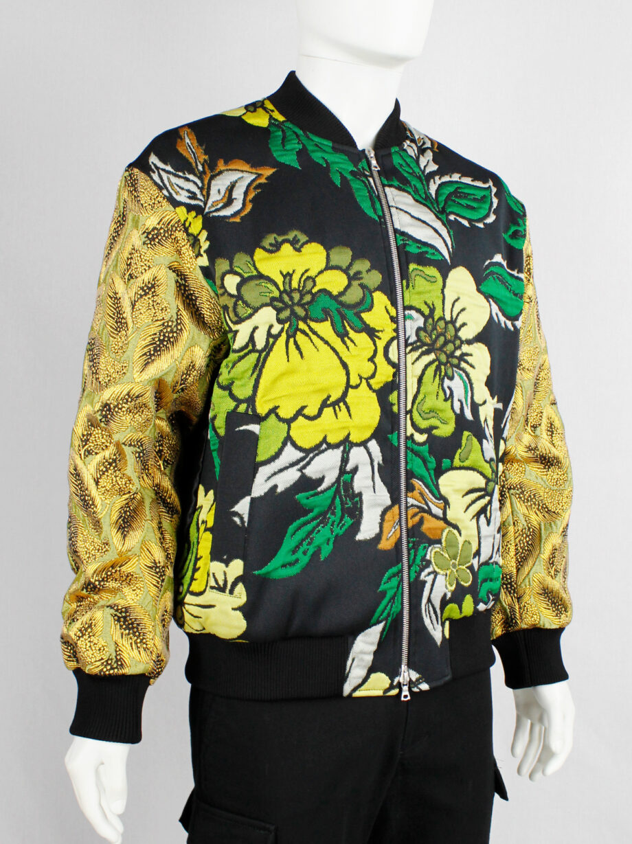 Dries Van Noten green and yellow floral embroidered bomber jacket with gold brocade sleeves (19)