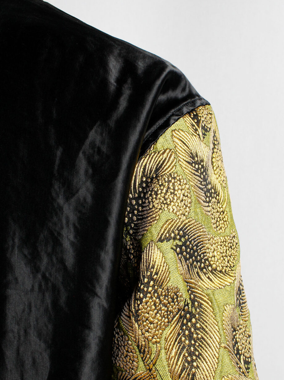 Dries Van Noten green and yellow floral embroidered bomber jacket with gold brocade sleeves (2)