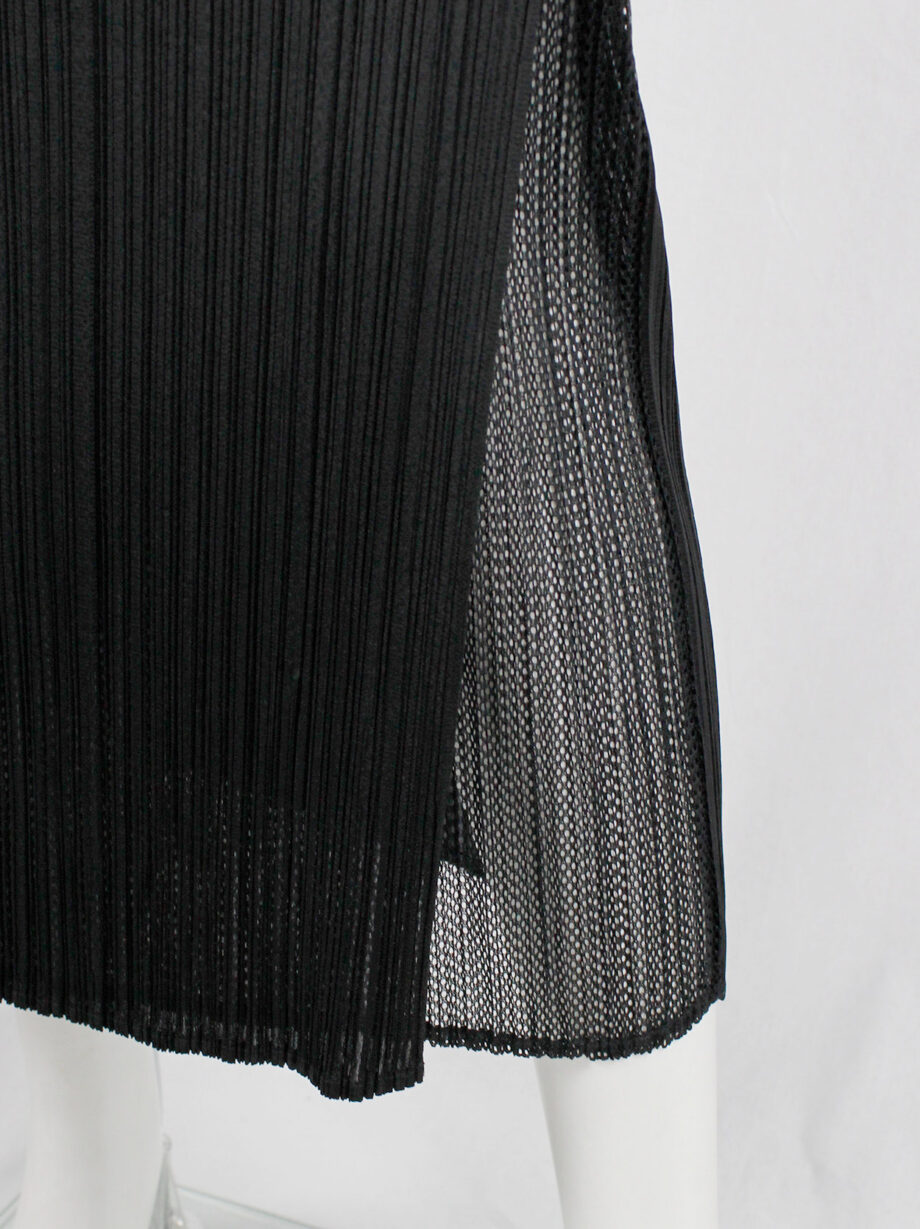 Issey Miyake Pleats Please black pleated maxi skirt with slit and mesh insert (8)