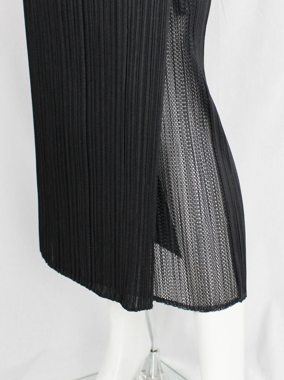 Issey Miyake Pleats Please black pleated maxi skirt with slit and mesh insert (9)