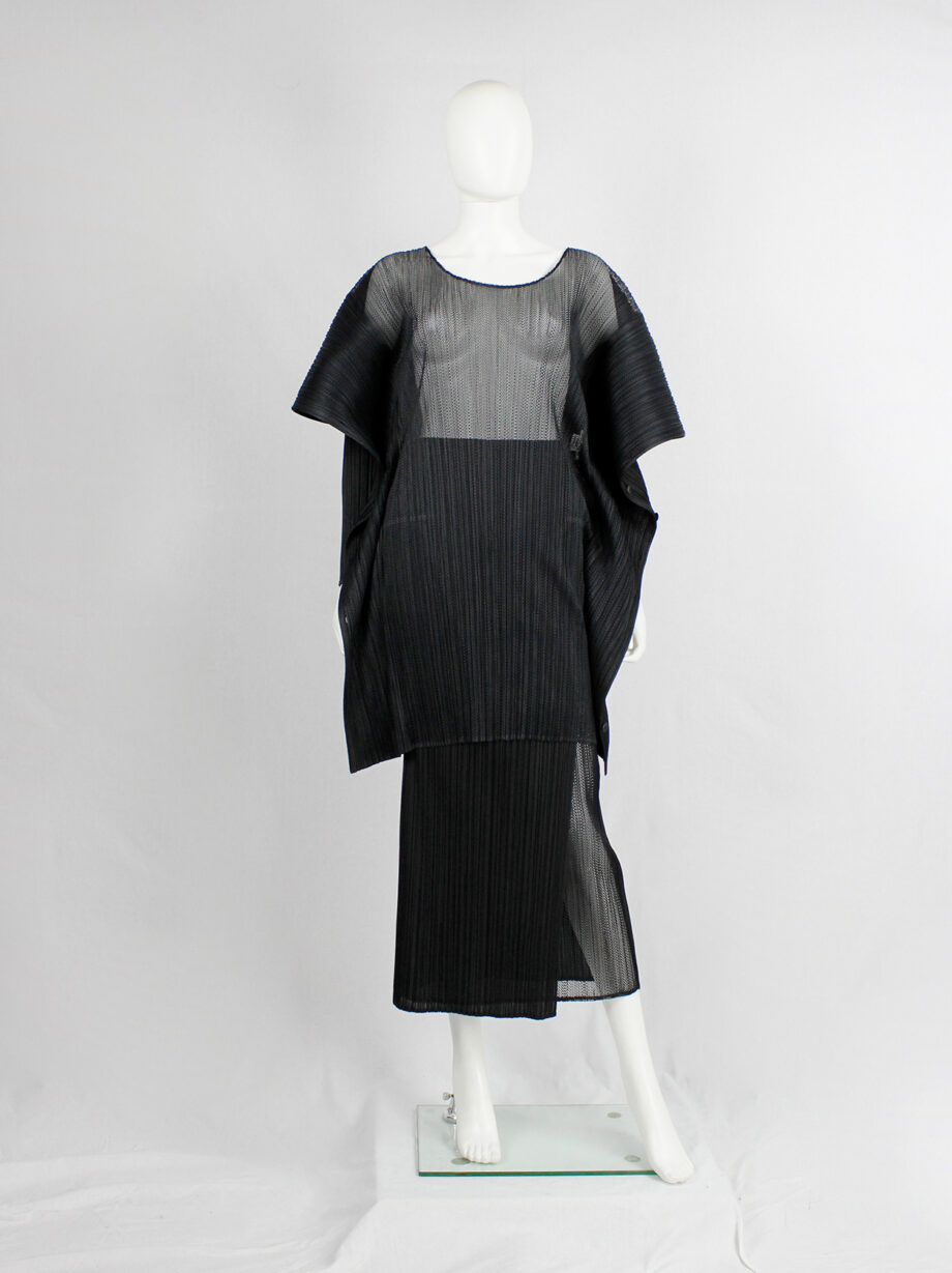 Issey Miyake Pleats Please black square jumper buttoned into a folded cardigan (11)