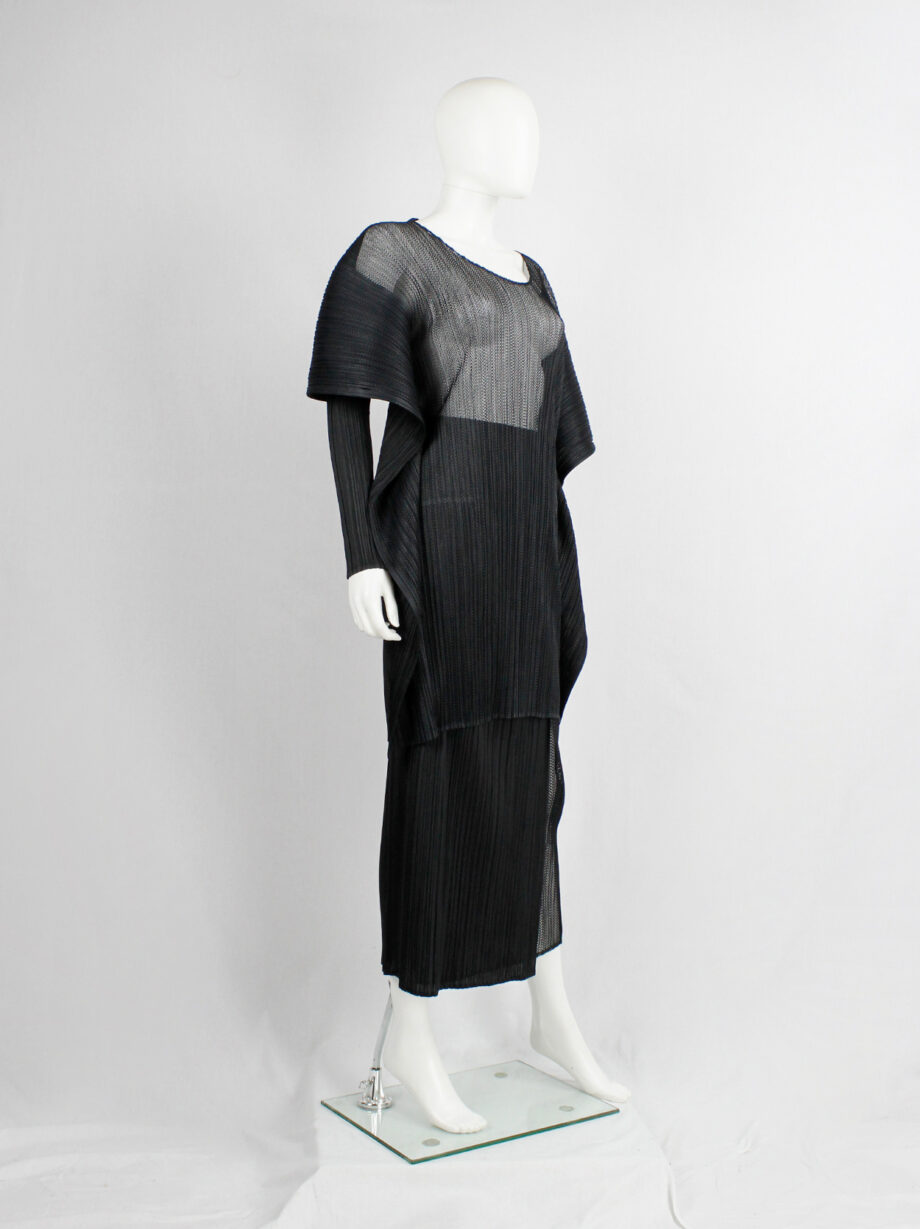 Issey Miyake Pleats Please black square jumper buttoned into a folded cardigan (12)