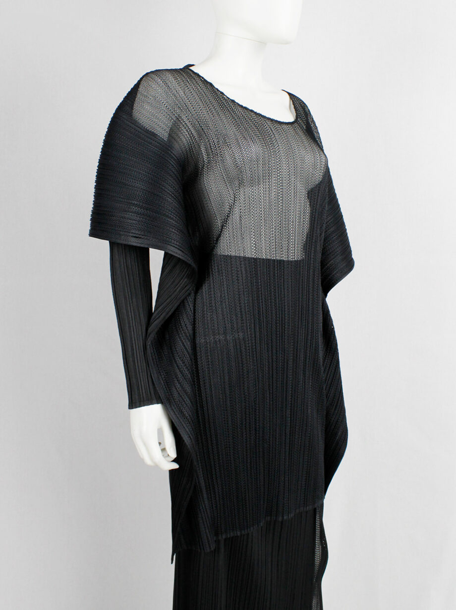 Issey Miyake Pleats Please black square jumper buttoned into a folded cardigan (13)