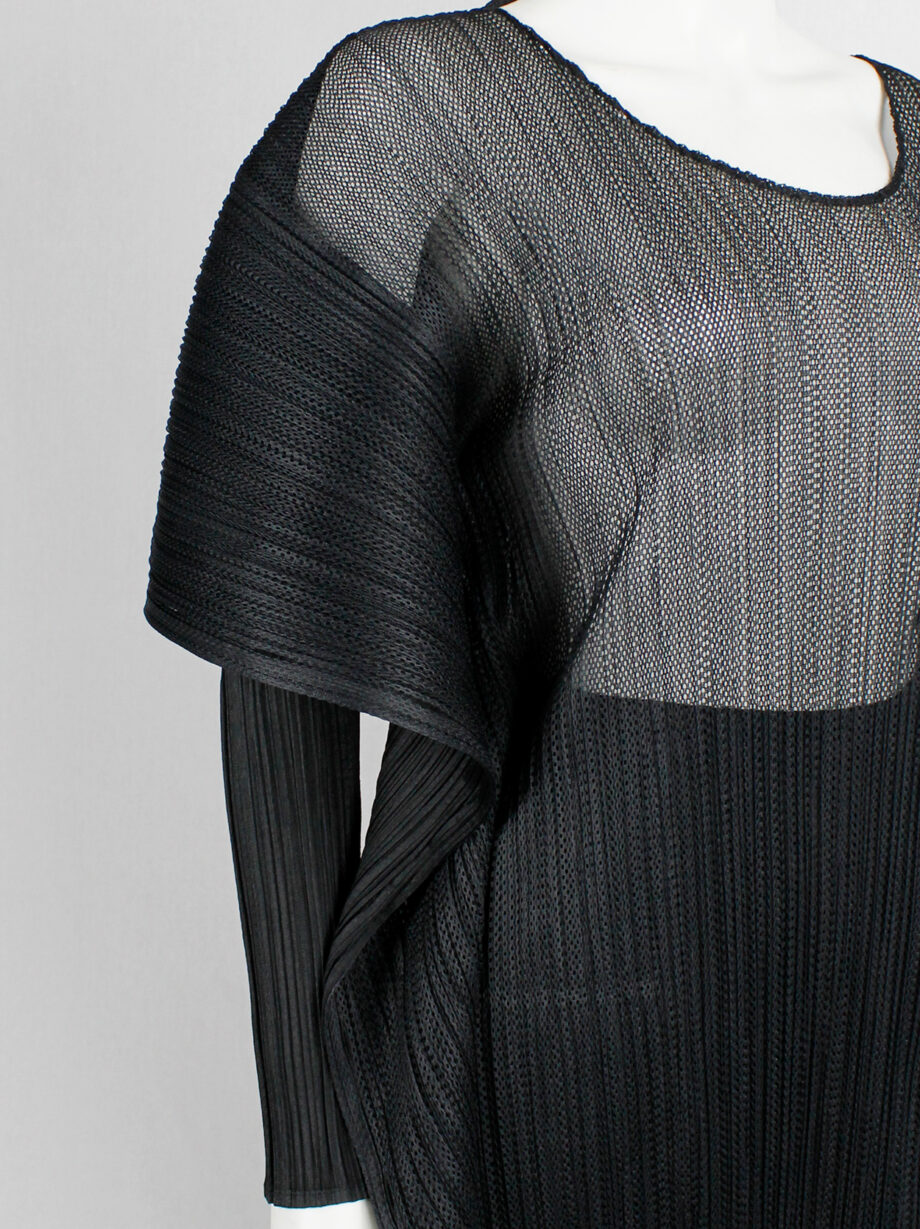 Issey Miyake Pleats Please black square jumper buttoned into a folded cardigan (14)