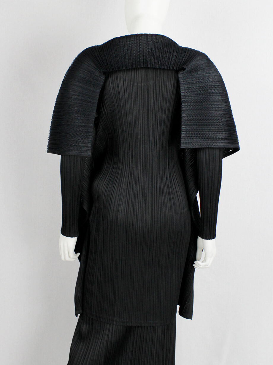 Issey Miyake Pleats Please black square jumper buttoned into a folded cardigan (15)