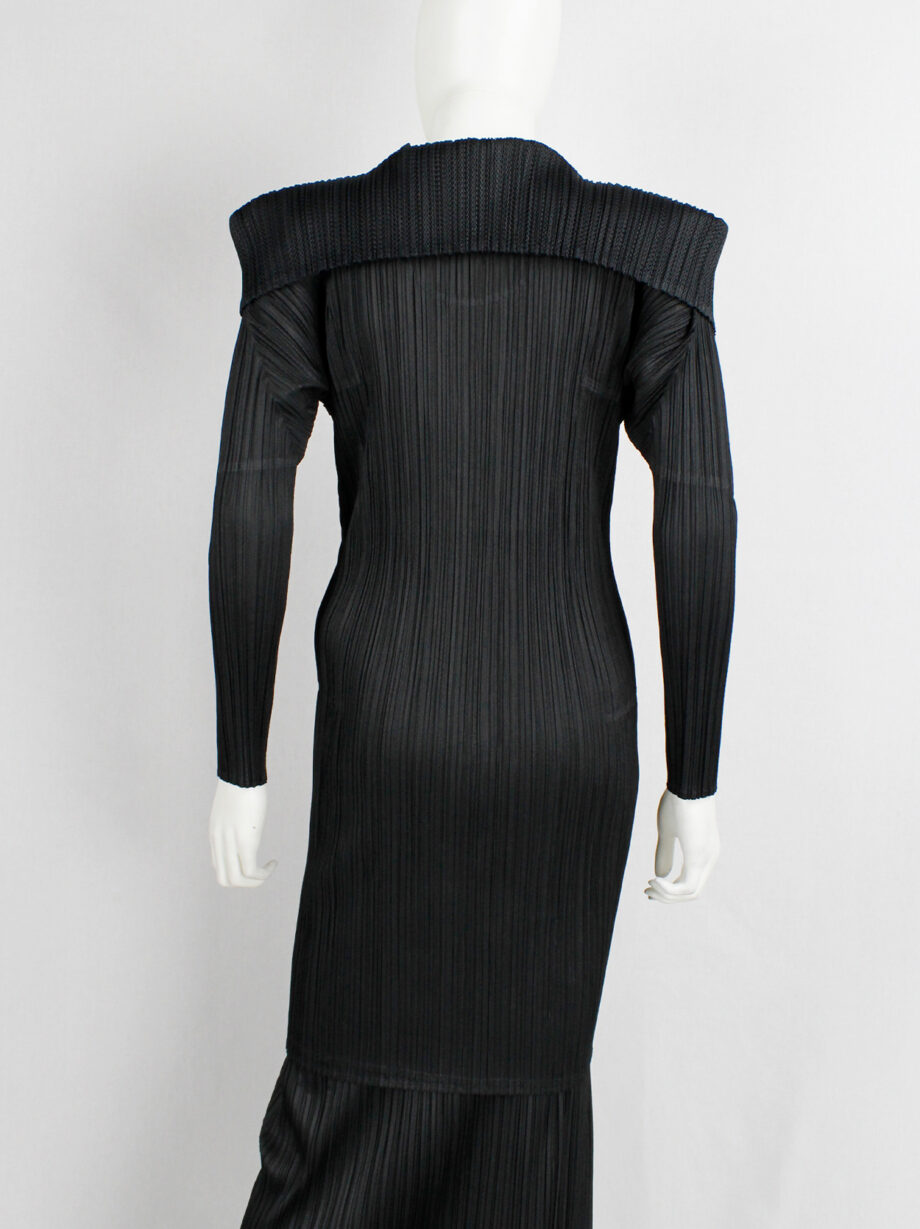 Issey Miyake Pleats Please black square jumper buttoned into a folded cardigan (4)