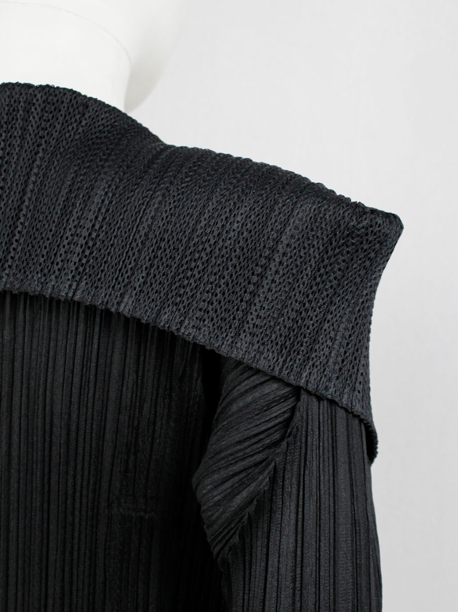 Issey Miyake Pleats Please black square jumper buttoned into a folded cardigan (6)