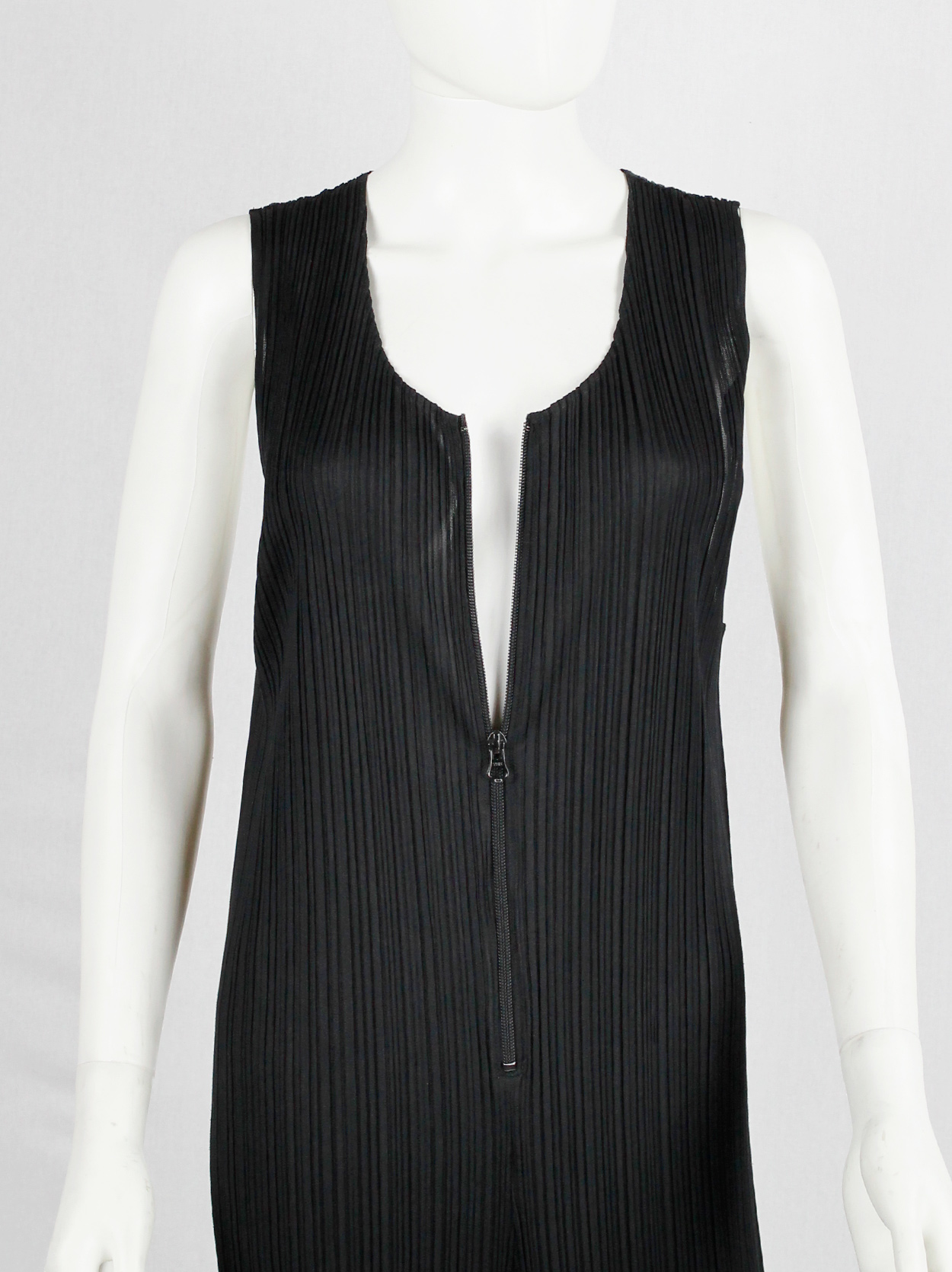 Issey Miyake Pleats Please dark navy pleated jumpsuit with front zipper ...