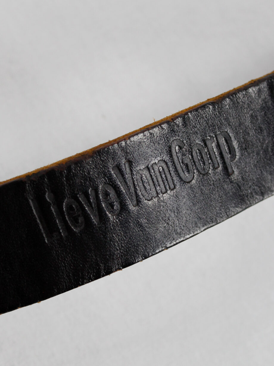 Lieve Van Gorp black leather belt bracelet with embossed logo (19)