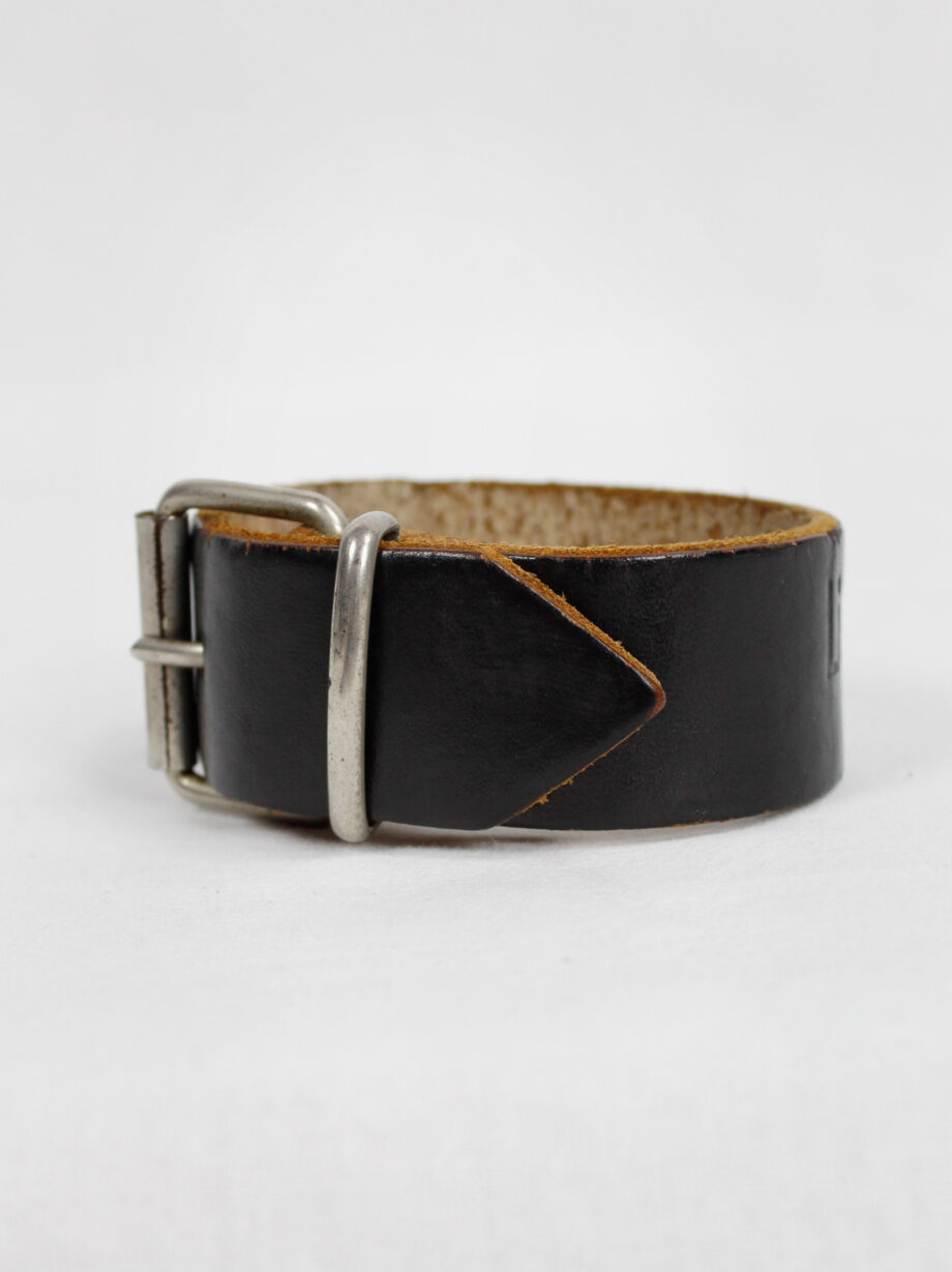 Lieve Van Gorp black leather belt bracelet with embossed logo (4)
