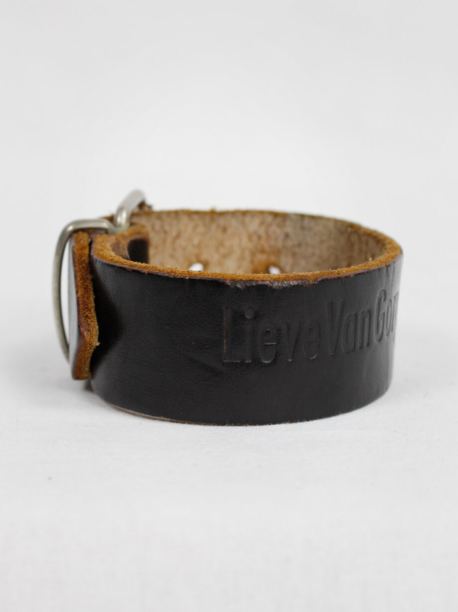 Lieve Van Gorp black leather belt bracelet with embossed logo (5)