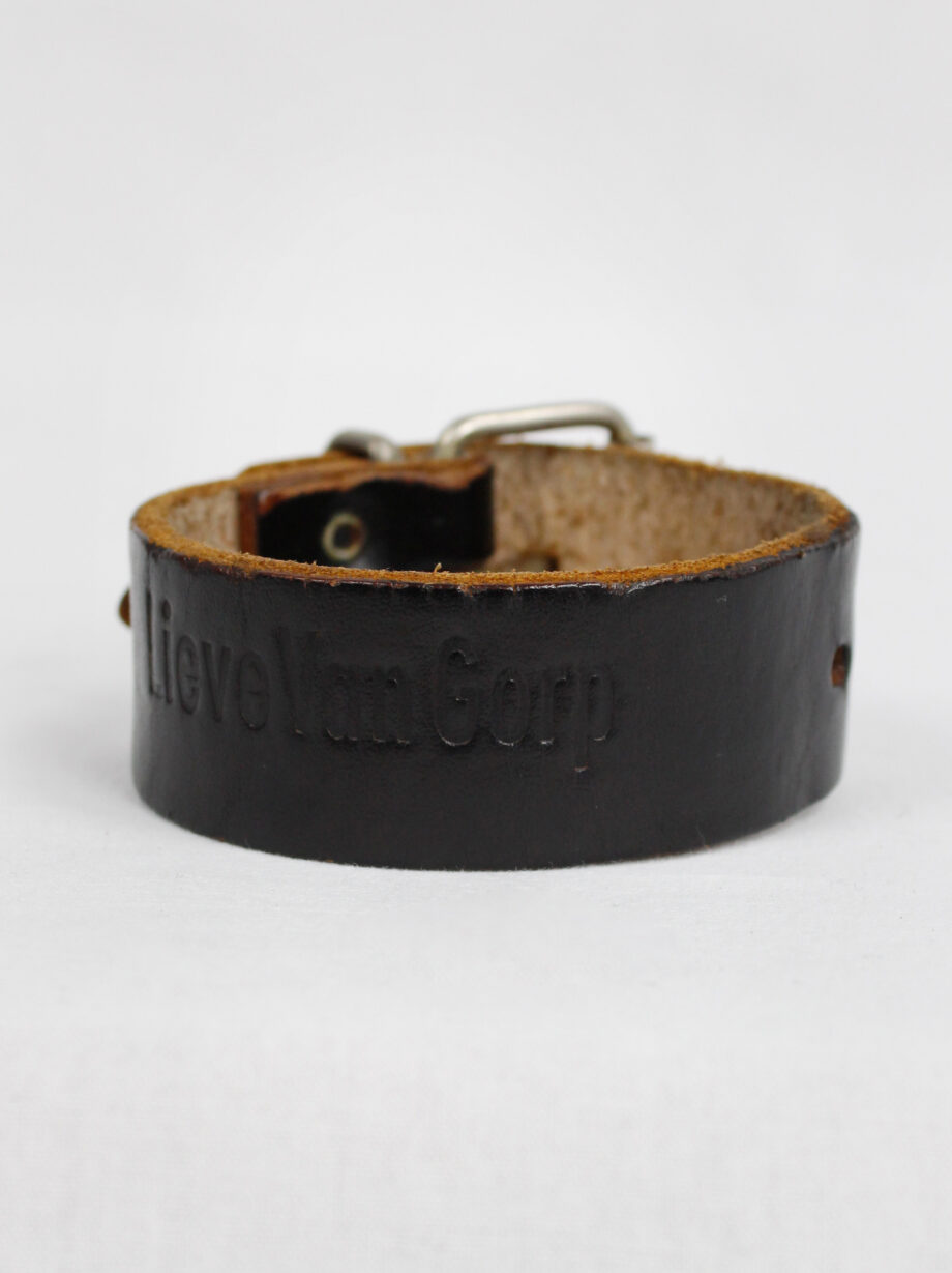 Lieve Van Gorp black leather belt bracelet with embossed logo (6)
