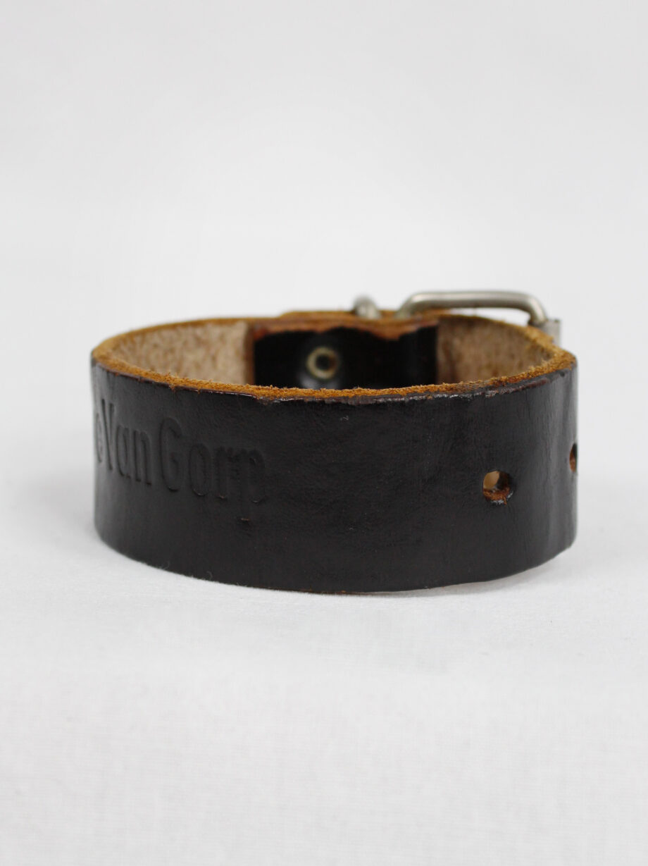 Lieve Van Gorp black leather belt bracelet with embossed logo (7)
