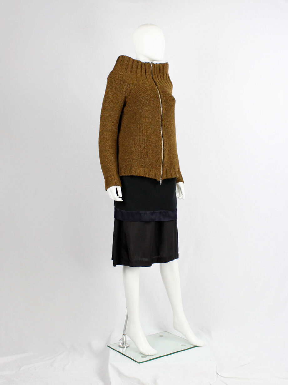 Maison Martin Margiela brown zipper jumper with oversized standing neckline fall 1998 (11)