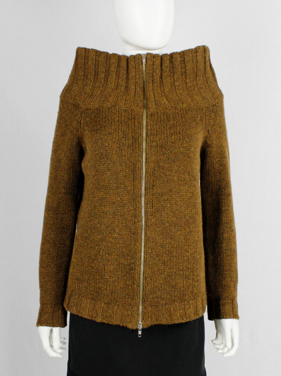 Maison Martin Margiela brown zipper jumper with oversized standing neckline fall 1998 (6)