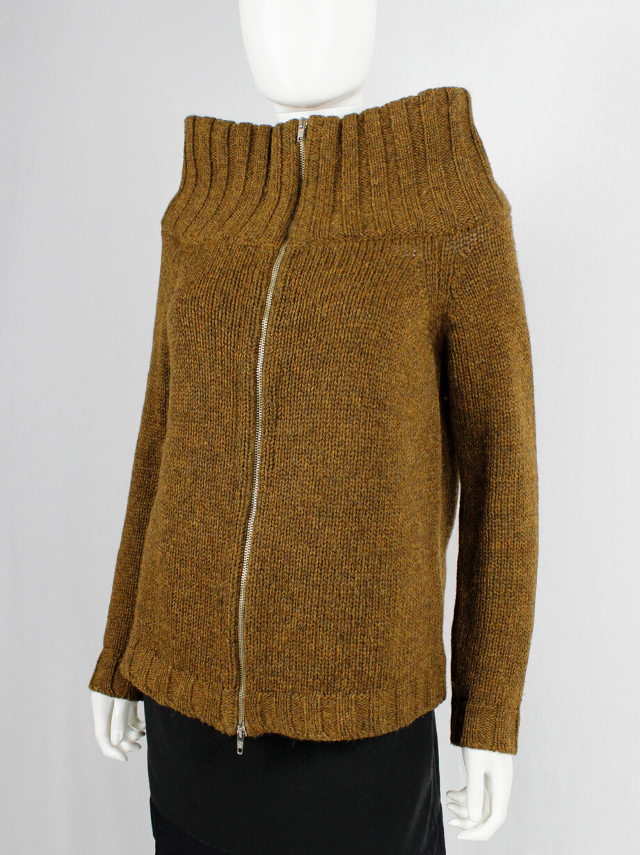 Maison Martin Margiela brown zipper jumper with oversized standing neckline fall 1998 (7)