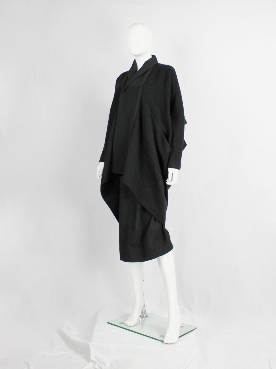 Rick Owens MOUNTAIN black large cocoon coat with silk front panel fall 2012 (10)